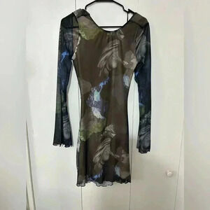 White fox long sleeve open back women’s dress